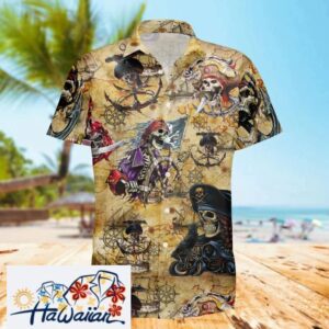 Pirates Skull Hawaii Shirt Vintage Hawaii Beach Shirt Skeleton Dead Mans Skull Glow The Dark Shirt Amazing Pirate Skull Aloha Shirt Trendy Aloha 1