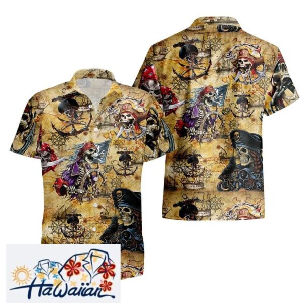 Pirates Skull Hawaii Shirt Vintage Hawaii Beach Shirt Skeleton Dead Mans Skull Glow The Dark Shirt Amazing Pirate Skull Aloha Shirt Trendy Aloha 3