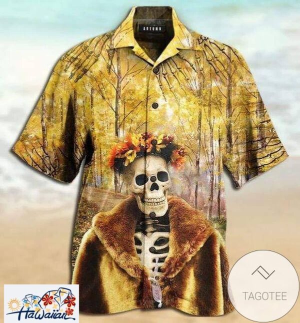 Shop Hawaiian Shirts Amazing Skeleton In Autumn Trendy Aloha 1