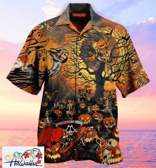 Skeleton Halloween Party Trendy Hawaiian Shirt Trendy Aloha 1