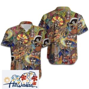 Skeleton Playing Guitar Retro Halloween Trendy Hawaiian Shirt Vintage Trendy Hawaiian Shirt For Trendy Aloha 1