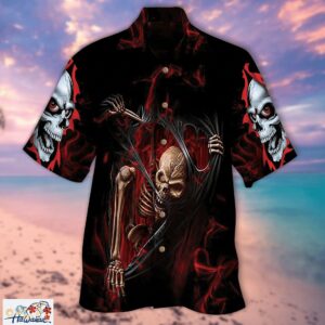 Skeleton Ripped Red Smoke Skulls All Over Printed 3D Hawaiian Shirt Trendy Aloha 1