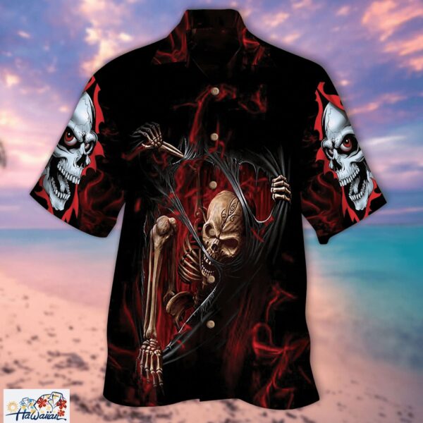 Skeleton Ripped Red Smoke Skulls All Over Printed 3D Hawaiian Shirt Trendy Aloha 1