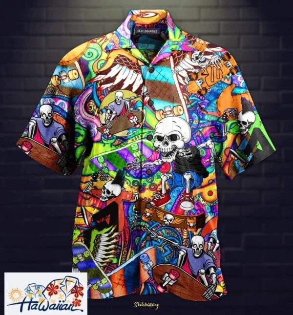 Skeleton Skating Halloween Trendy Hawaiian Shirt Trendy Aloha 1