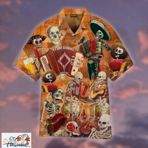 Skull Skeleton Accordion Music Halloween Hawaiian Shirt For Trendy Aloha 1