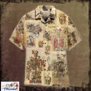 Skull Skeleton Covered With Flowers Halloween Hawaiian Shirt For Trendy Aloha 1