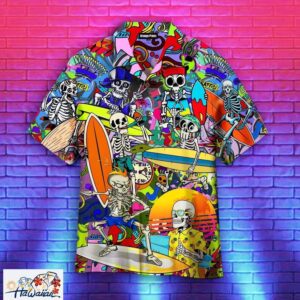 Skull Skeleton Surfing Hippie Style Hawaiian Shirt For Trendy Aloha 1