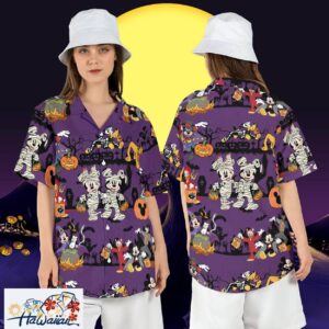 Spooky Mickey Friends Mummy Skeleton Witch Halloween Aloha Shirt Trendy Aloha 1