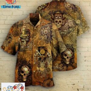Steampunk Skull 3D Print Hawaiian Aloha Skeleton Beach Shirt S to 5XL Trendy Aloha 1