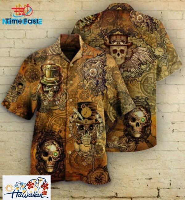 Steampunk Skull 3D Print Hawaiian Aloha Skeleton Beach Shirt S to 5XL Trendy Aloha 1
