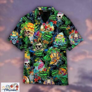 Summer Skeleton Skull Beach Party Halloween Hawaiian Shirt For Trendy Aloha 1