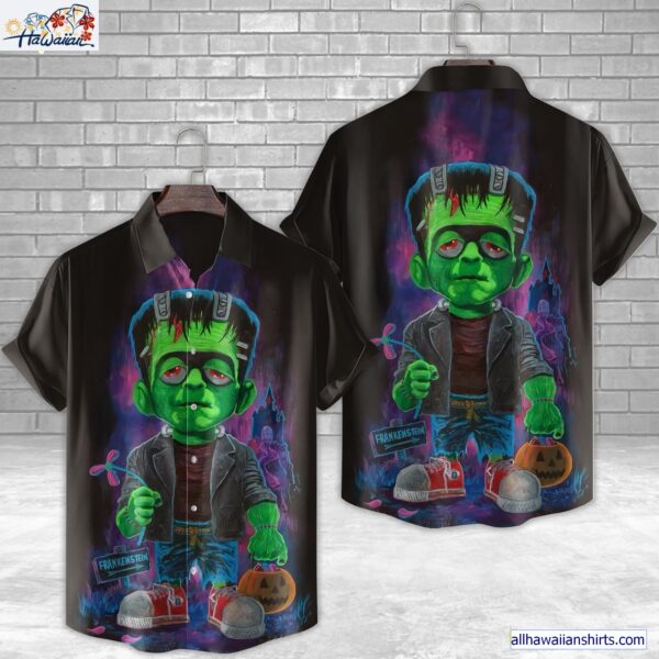 Frankenstein Kid Pumpkin Horror Movie Halloween All Over Print 3D Hawaiian Shirt 1