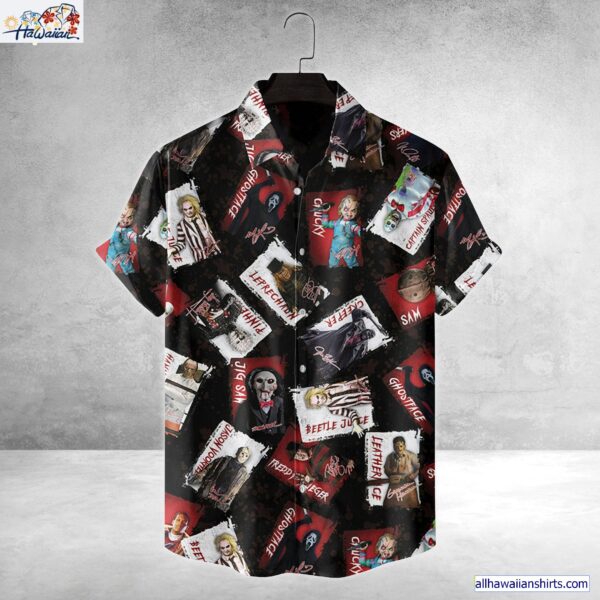 Chucky Ghostface Beetlejuice Characters Horror Movie Halloween All Over Print 3D Hawaiian Shirt 1