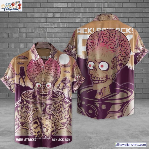 Mars Attacks Skull Brain Horror Movie Halloween All Over Print 3D Hawaiian Shirt 1