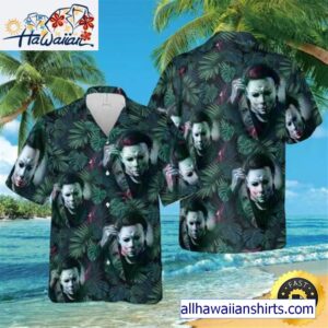 Horror Killer Michael Myers With Knife Green Tropical Hawaiian Shirt 1