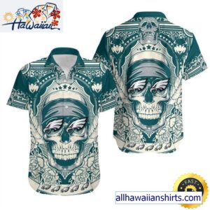 Horror Skull With NFL Philadelphia Eagles Hawaiian Shirt 1