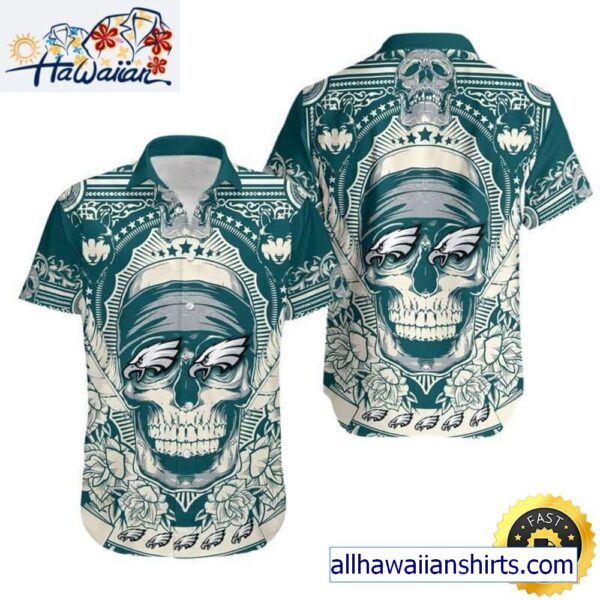Horror Skull With NFL Philadelphia Eagles Hawaiian Shirt 1
