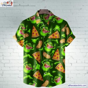 Slimer Pizza Ghostbusters Horror Movie Halloween All Over Print 3D Hawaiian Shirt 1