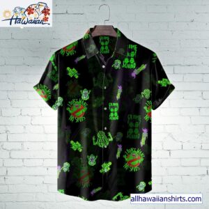 Slimer Squad Ghostbusters Horror Movie Halloween All Over Print 3D Hawaiian Shirt Black 1