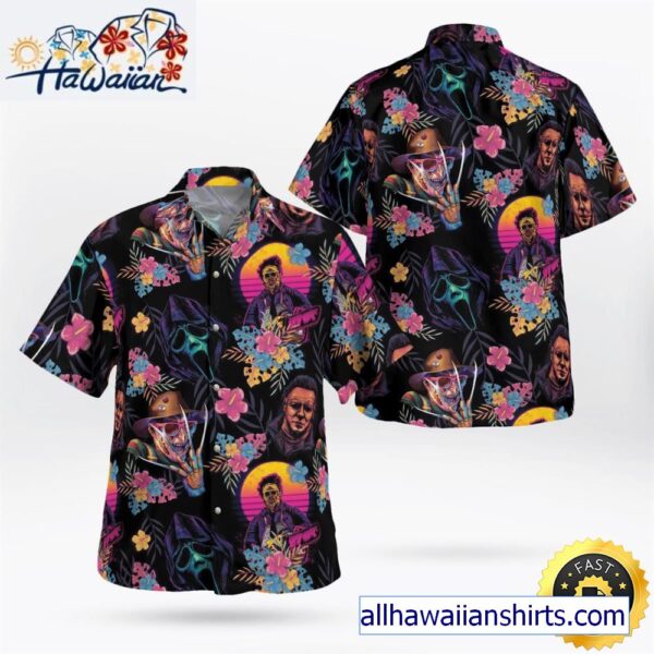 Horror Characters Floral Halloween Shirt 1