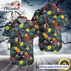Horror Characters Tropical Hawaian Summer Michael Myers Jason Halloween Hawaii Shirt 1