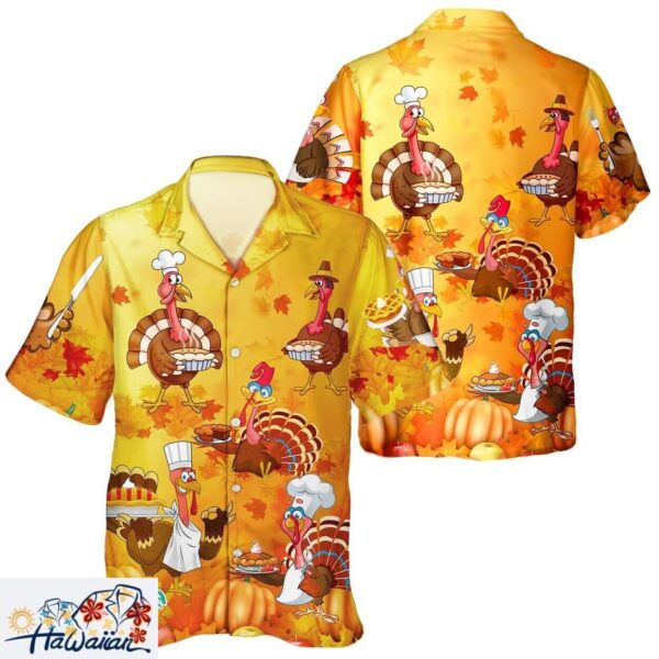 Turkey Enthusiast Unisex Hawaiian Shirt with Autumn Pumpkin Leaves Trendy Aloha 1