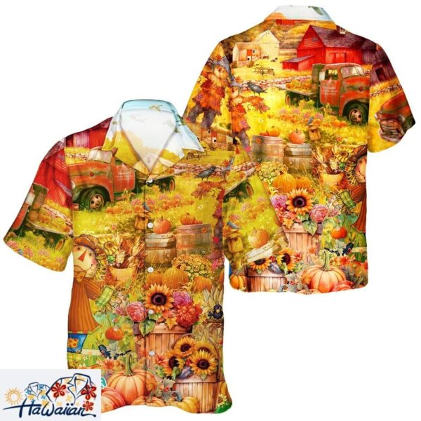 Fall Garden Grome Unisex Hawaiian Shirt with Autumn Pumpkin Leaves Trendy Aloha 1