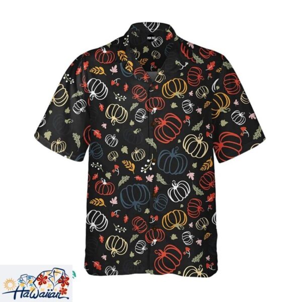 Thanksgiving Pumpkin Pattern Mens Hawaiian Shirt Festive Unique Trendy Aloha 1