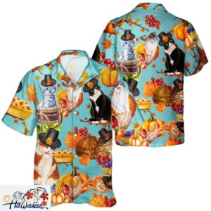 Cat Thanksgiving Day Fall Season Aloha Hawaiian Pumpkin Tee Trendy Aloha 1