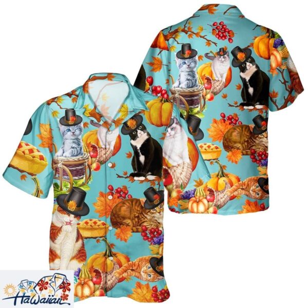 Cat Thanksgiving Day Fall Season Aloha Hawaiian Pumpkin Tee Trendy Aloha 1