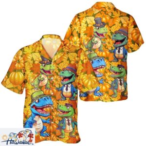 Dinosaur Lover Autumn Pumpkin Unisex Hawaiian Thanksgiving Shirt Trendy Aloha 1