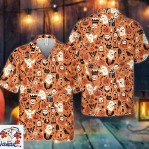 Boo Funny Halloween Party Costume Pumpkin Print Hawaiian Shirt Trendy Aloha 1