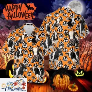 3D Hawaiian Holstein Cattle Pumpkin Theme Unique Printed Design Trendy Aloha 1