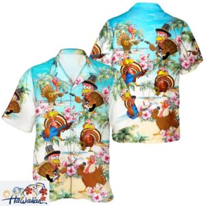 Guitar Turkey Thanksgiving Unisex Hawaiian Shirt with Pumpkin Motif Trendy Aloha 1