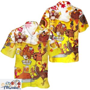 Thanksgiving Day Feast Turkey Unisex Hawaiian Shirt in Pumpkin Style Trendy Aloha 1