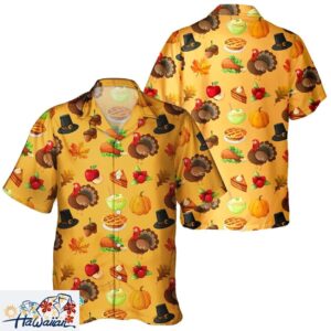 Thanksgiving Day Pumpkin Leaves Turkey Unisex Hawaiian Shirt Trendy Aloha 1