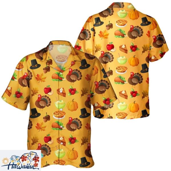 Thanksgiving Day Pumpkin Leaves Turkey Unisex Hawaiian Shirt Trendy Aloha 1