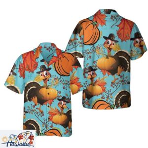 Turkey Pumpkin Thanksgiving Fun Pattern Hawaiian Celebration Shirt Trendy Aloha 1