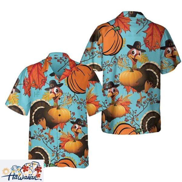 Turkey Pumpkin Thanksgiving Fun Pattern Hawaiian Celebration Shirt Trendy Aloha 1