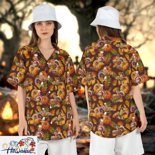 Thanksgiving Chef Turkey Pumpkin Leaves Fall Hawaiian Aloha Shirt Trendy Aloha 1