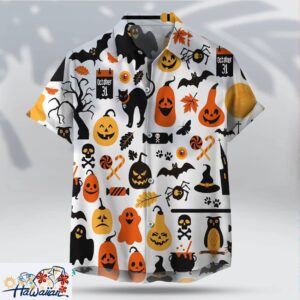 Spooky Pumpkin Jack o lantern Unisex Hawaiian Halloween Shirt Trendy Aloha 1