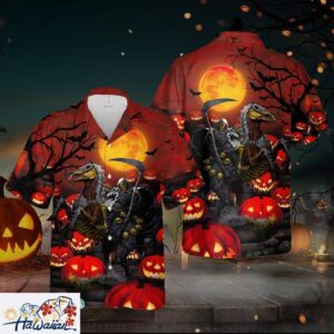 Pumpkin Field Warrior Halloween Scene Premium Hawaiian Shirt Trendy Aloha 1