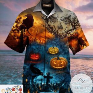 Glowing Pumpkin By Night Halloween Unisex Hawaiian Shirt Trendy Aloha 1