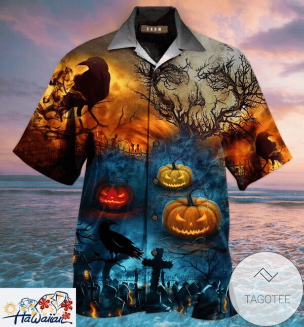 Glowing Pumpkin By Night Halloween Unisex Hawaiian Shirt Trendy Aloha 1