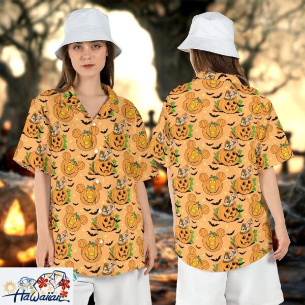 Chip Dale Spooky Pumpkin Halloween Mickey Hawaiian Aloha Shirt Trendy Aloha 1