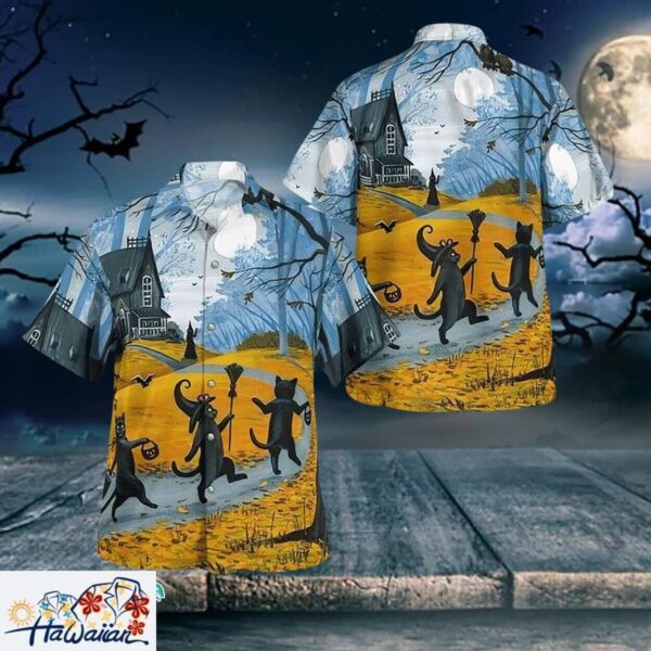 Pumpkin Black Cat Graphic Halloween Hawaiian Shirt for All Trendy Aloha 1