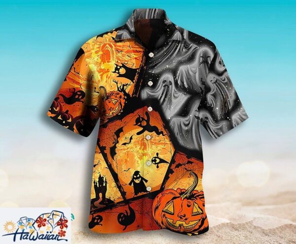 Scary Ghost Pumpkin Print Halloween Themed Aloha Hawaiian Shirt Trendy Aloha 1