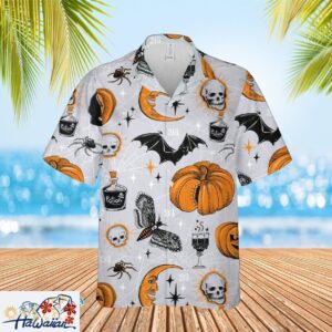 Pumpkin Spice Skull Bat Halloween Awesome Premium Hawaiian Top Trendy Aloha 1