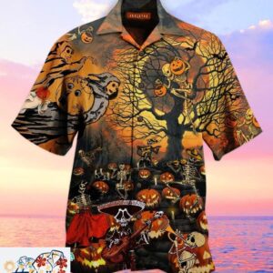 Ghosh Skeletons Pumpkin Field Halloween Premium Hawaiian Shirt Trendy Aloha 1
