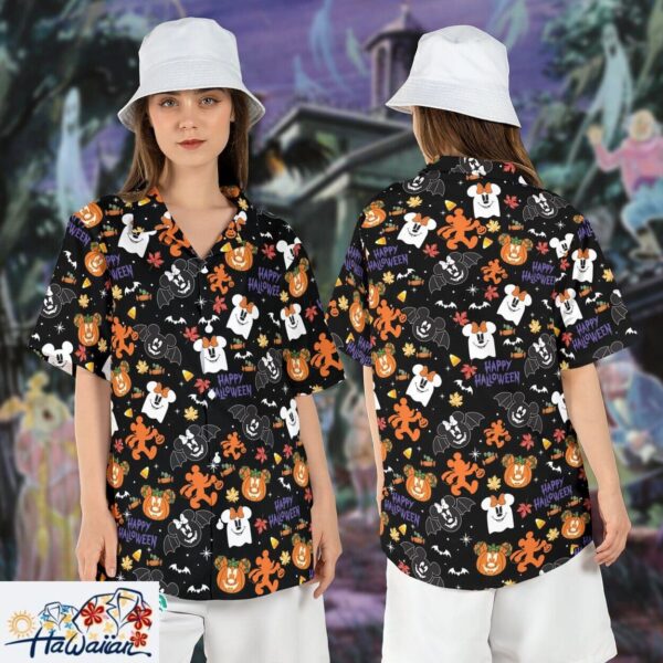 Mickey Minnie Ghost Pumpkin Spooky Halloween Aloha Shirt Top Trendy Aloha 1